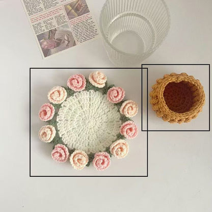Handgefertigte Untersetzer aus Garn mit Blumenmuster
