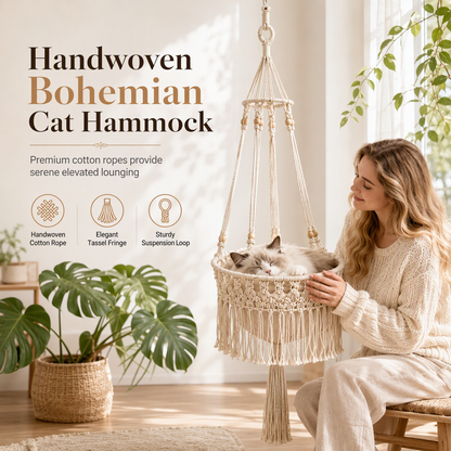 Hängende Katzenhängematte im Boho-Stil mit Quasten für den Innenbereich