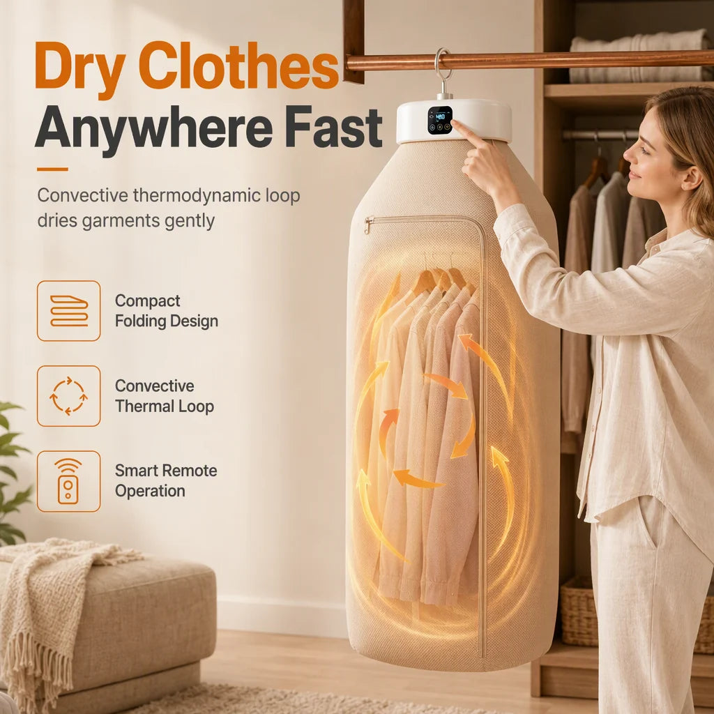 👕💨 Faltbarer Mini-Wäschetrockner mit UV-Sterilisation & Fernbedienung – tragbar für Zuhause, Reise & Wohnung