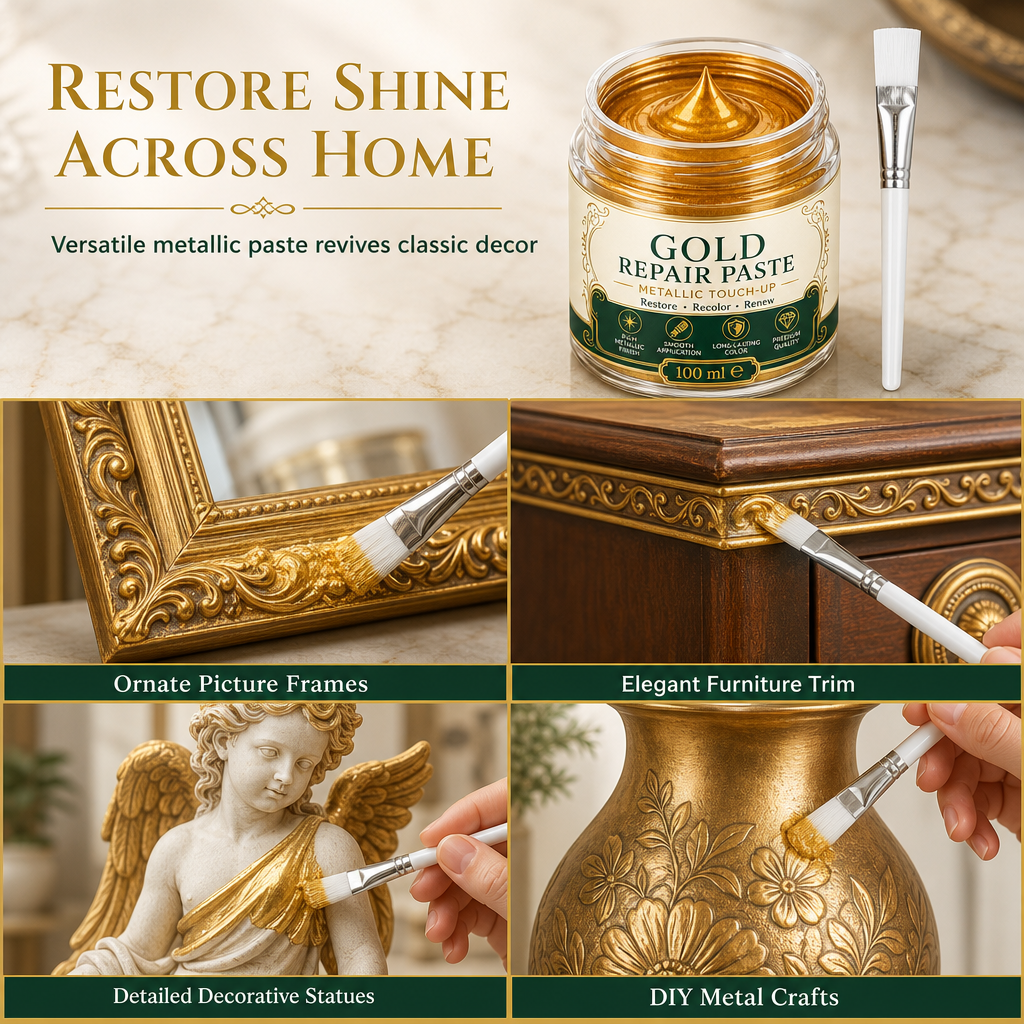 Kratzer & mattes Gold? – Gold-Metallic-Reparaturpaste mit Pinsel – einfach auftragen, auffrischen & wie neu aussehen lassen – ohne Profi-Werkzeug ✨🖌️