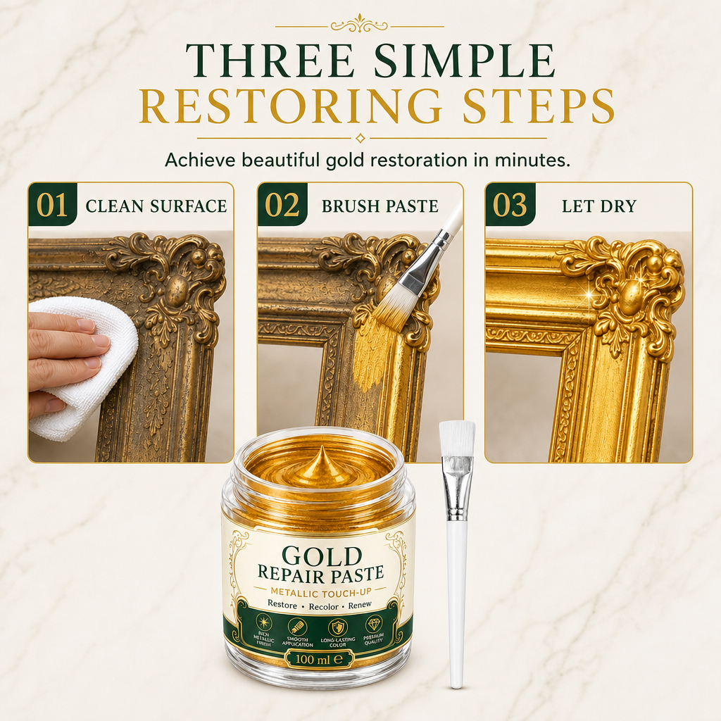 Kratzer & mattes Gold? – Gold-Metallic-Reparaturpaste mit Pinsel – einfach auftragen, auffrischen & wie neu aussehen lassen – ohne Profi-Werkzeug ✨🖌️