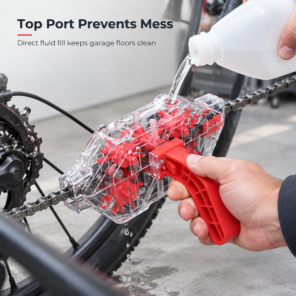 Transparentes Fahrradketten-Reinigungswerkzeug zur Entfettung und Wartung