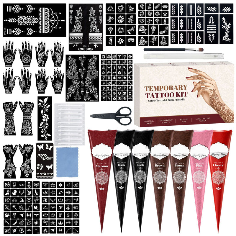 Henna-Set für temporäre Tattoos mit Schablonen