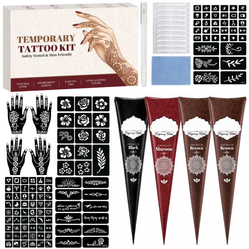 Henna-Set für temporäre Tattoos mit Schablonen