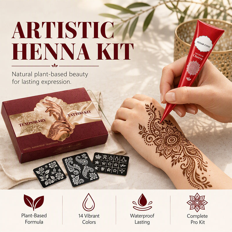 Henna-Set für temporäre Tattoos mit Schablonen