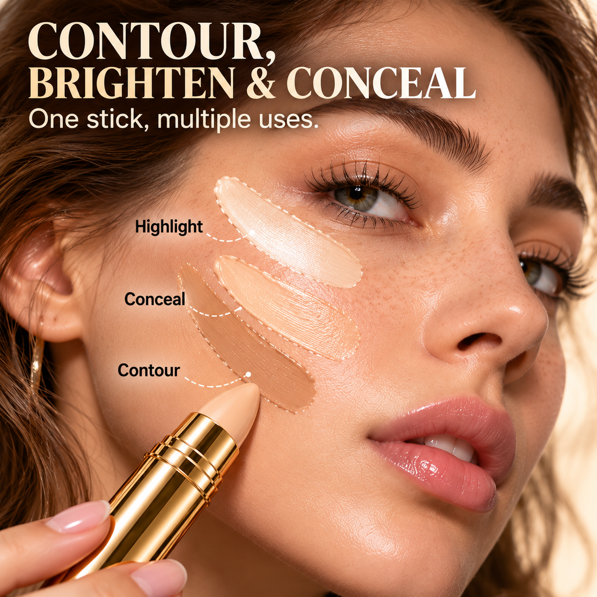 Natürlicher, nahtlos verblendbarer Concealer-Stift – 3-in-1: Abdecken, Aufhellen & Konturieren