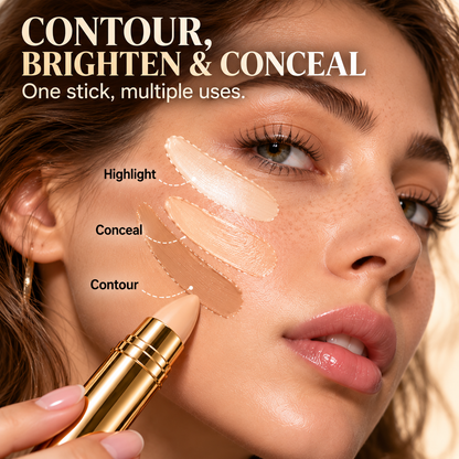 Natürlicher, nahtlos verblendbarer Concealer-Stift – 3-in-1: Abdecken, Aufhellen & Konturieren