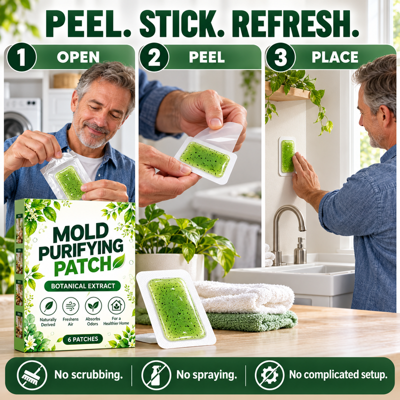 🌿6-teiliges Set: Schimmel-Reinigungs-Pads – Pflanzliche Anti-Schimmel-Pflaster, langanhaltender Schimmelschutz für Badezimmer, Küche, Wandecken und feuchte, verborgene Stellen