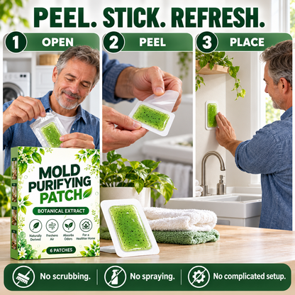 🌿6-teiliges Set: Schimmel-Reinigungs-Pads – Pflanzliche Anti-Schimmel-Pflaster, langanhaltender Schimmelschutz für Badezimmer, Küche, Wandecken und feuchte, verborgene Stellen