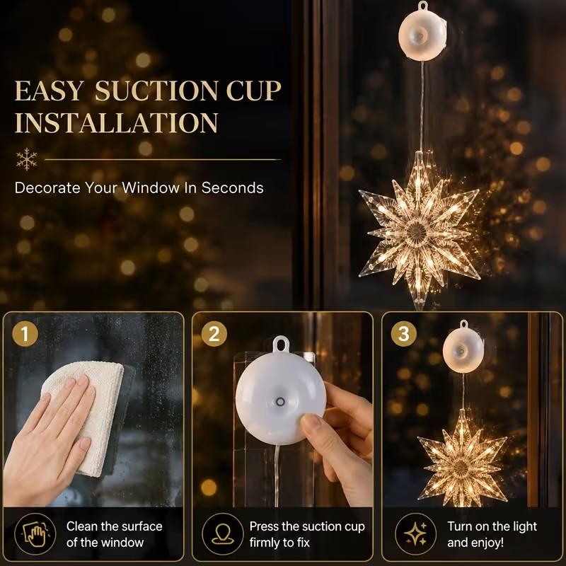 🎄✨Weihnachtliche Fensterleuchten mit Saugnapf – kein Bohren, batteriebetrieben & wiederverwendbar ✨