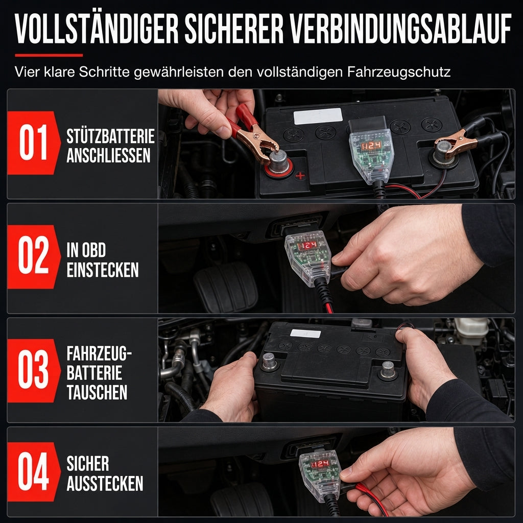 ⚡ 🔋 OBDII 12V bilminnesbevarare med spänningsindikator