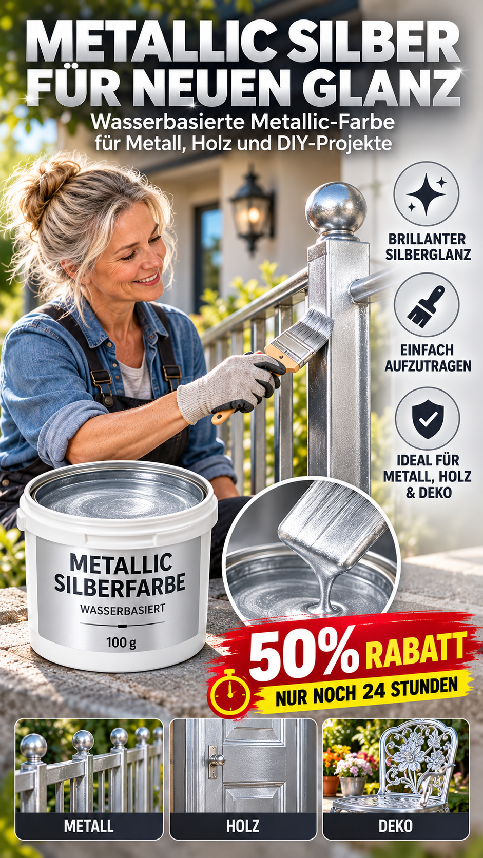 🎨 Metallic-Silberfarbe auf Wasserbasis für die Metallrenovierung-Gcom