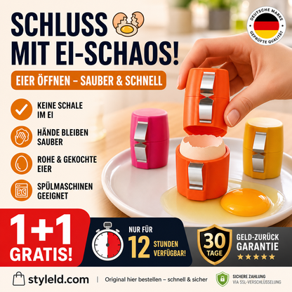 🍳 50 % Rabatt – 2-in-1 Eierknacker & Eigelb-Separator – hygienisch, einfach in der Handhabung & vielseitig für rohe und gekochte Eier 🥚