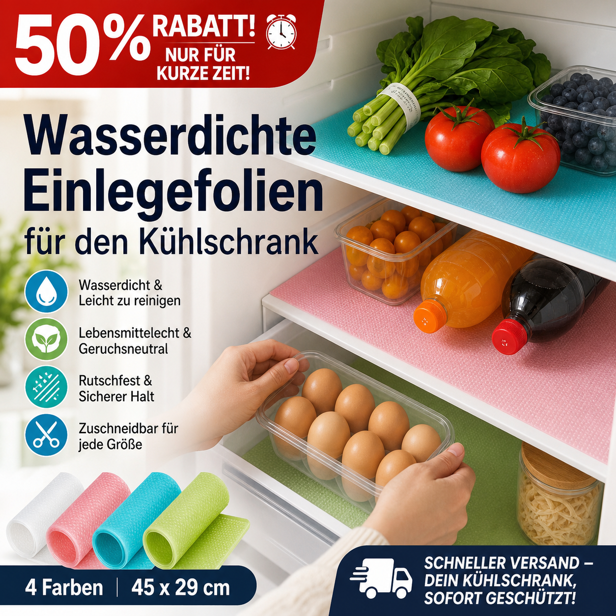 🔥🎁 2+1 GRATIS!!🥳💞 50K+ VERKAUFT! ⚡🧊 Wasserdichte Einlegefolien für den Kühlschrank