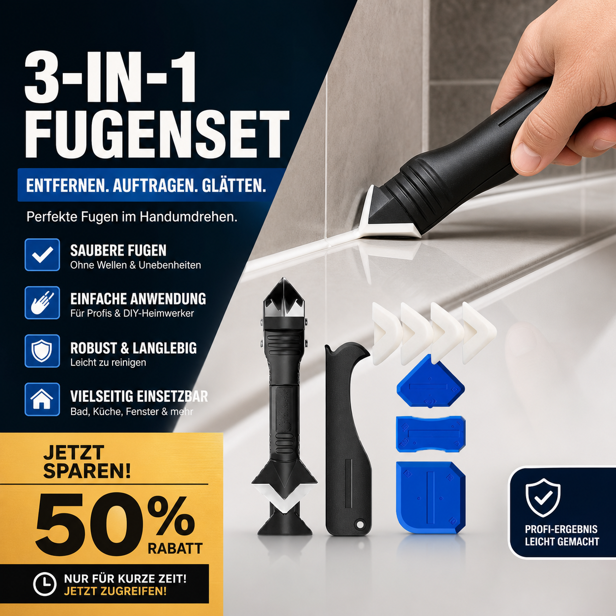 🔧 50% RABATT! 🔥 3-in-1 Fugenwerkzeug - Profi Fugenglättwerkzeug für perfekt glatte Fugen🎁