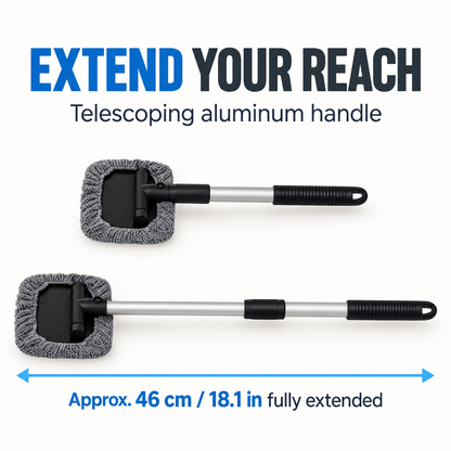 Shorter and extended positions of the telescopic aluminum-alloy cleaning handle.