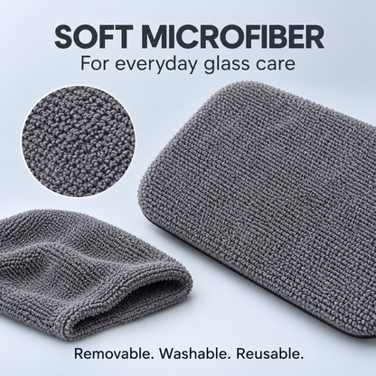 Close-up of the removable gray microfiber cover and its textured cleaning surface.