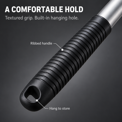 Black ribbed PP grip with a hanging opening at the end of the handle.